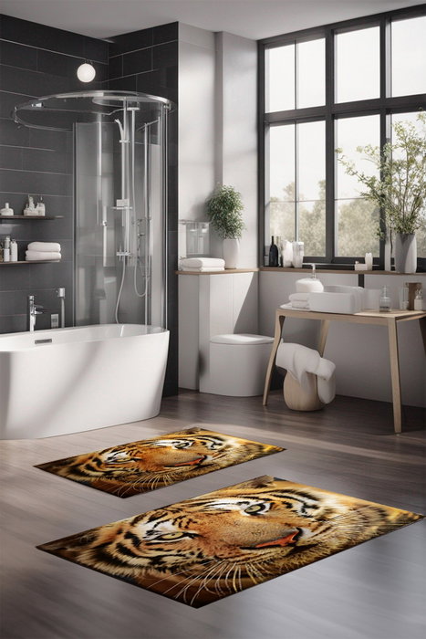 Mijölnir CT-5136 Juego de 2 Alfombrillas de Baño Antideslizantes Antibacterianas Suaves de Poliéster, 40x60cm y 60x100cm, Lavables a Máquina